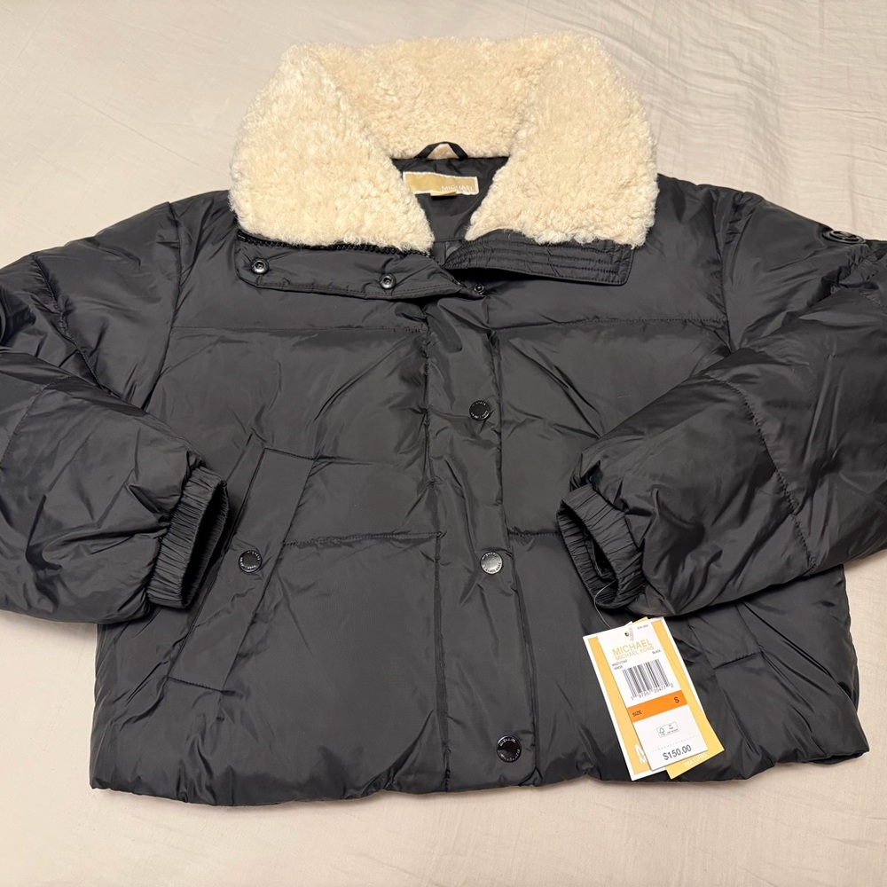 Michael Kors Black Puffer Jacket with Fur Collar